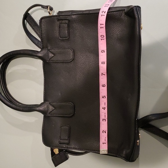 A New Day Adjustable Satchel Black three compartments. Faux Pebbled Leather. - Picture 7 of 7